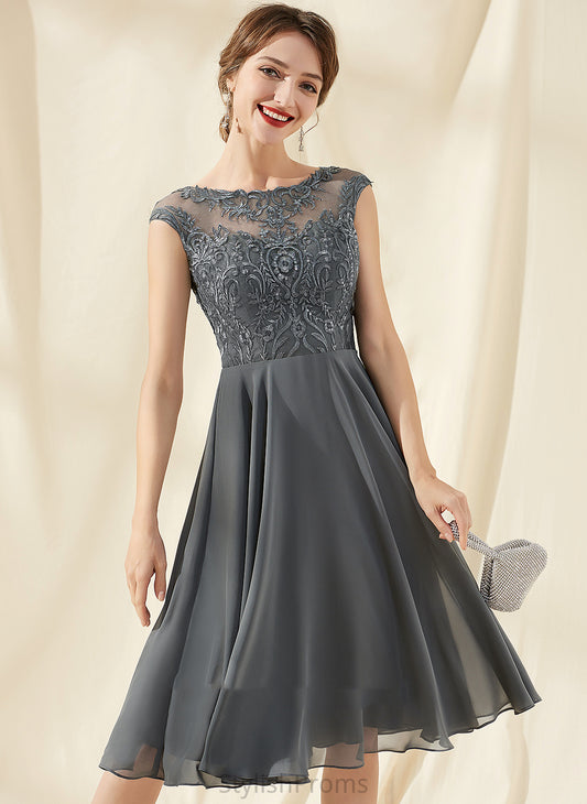 Chiffon Cocktail Knee-Length Dress Neck Sequins Mara With Lace A-Line Cocktail Dresses Scoop