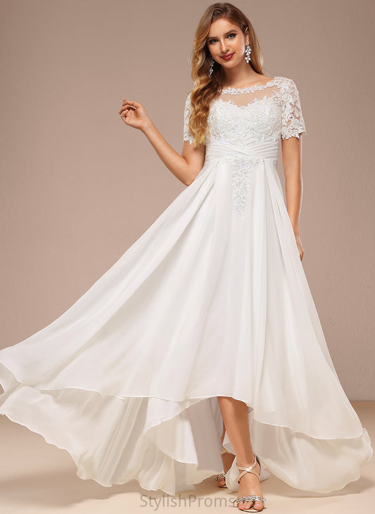 Boat Chiffon A-Line Asymmetrical Wedding Neck Lace Dress Wedding Dresses Haley