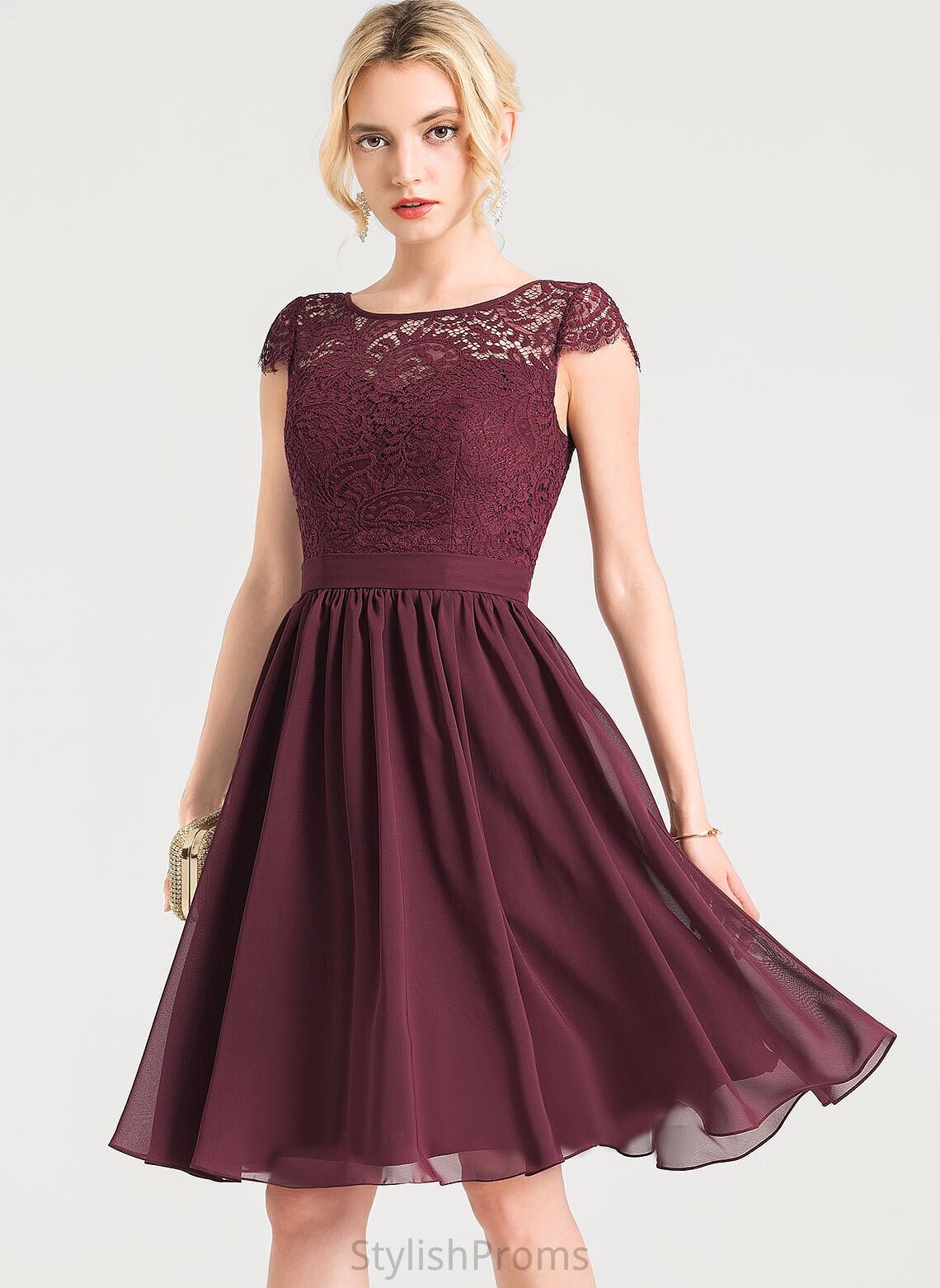 Chiffon Neck Lace Knee-Length Dress Cocktail Dresses Scoop Aiyana Cocktail A-Line