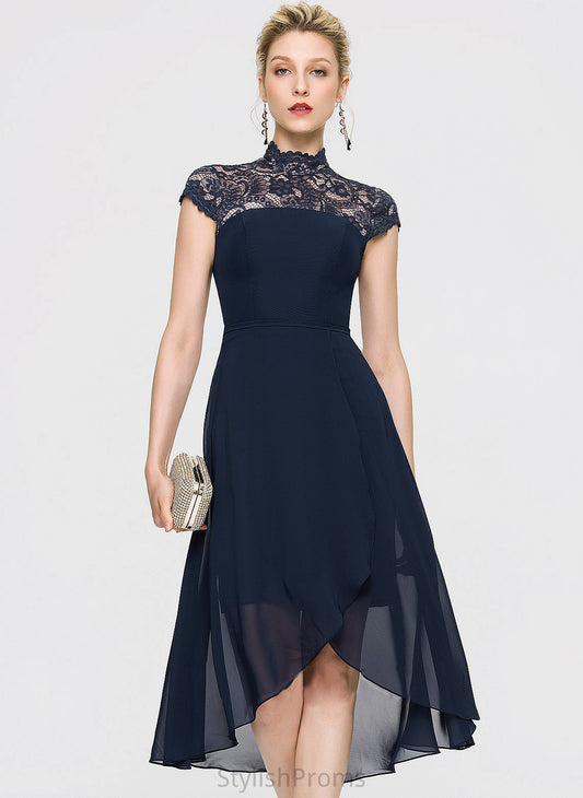 High Cocktail Cocktail Dresses Neck A-Line Abbie Chiffon Dress Asymmetrical