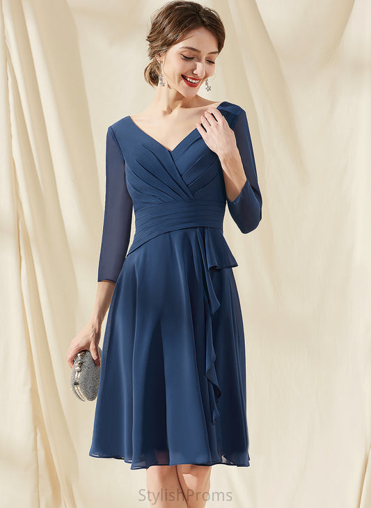 Cocktail Dresses V-neck With Knee-Length Cocktail Pearl Dress Chiffon A-Line Cascading Ruffles