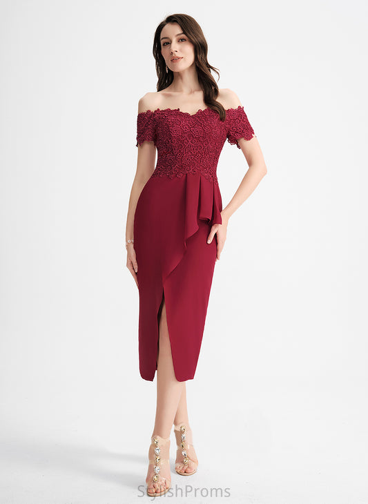 Off-the-Shoulder Sheath/Column Cocktail Lace Sam Cocktail Dresses Tea-Length Chiffon Dress