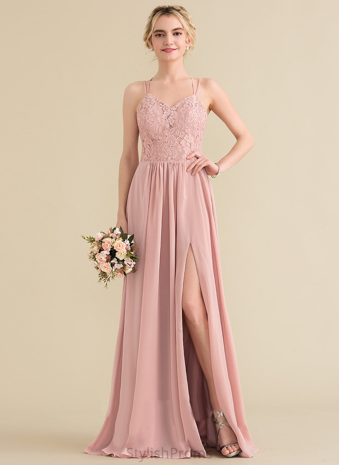 Lace Neckline Length Silhouette A-Line Fabric Floor-Length Sweetheart Straps&Sleeves Gemma Spaghetti Staps Spandex Bridesmaid Dresses