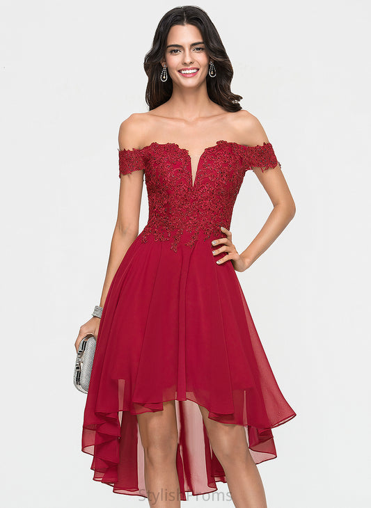 Makaila A-Line Cocktail Dresses Dress Asymmetrical Beading Chiffon With Cocktail Off-the-Shoulder Lace