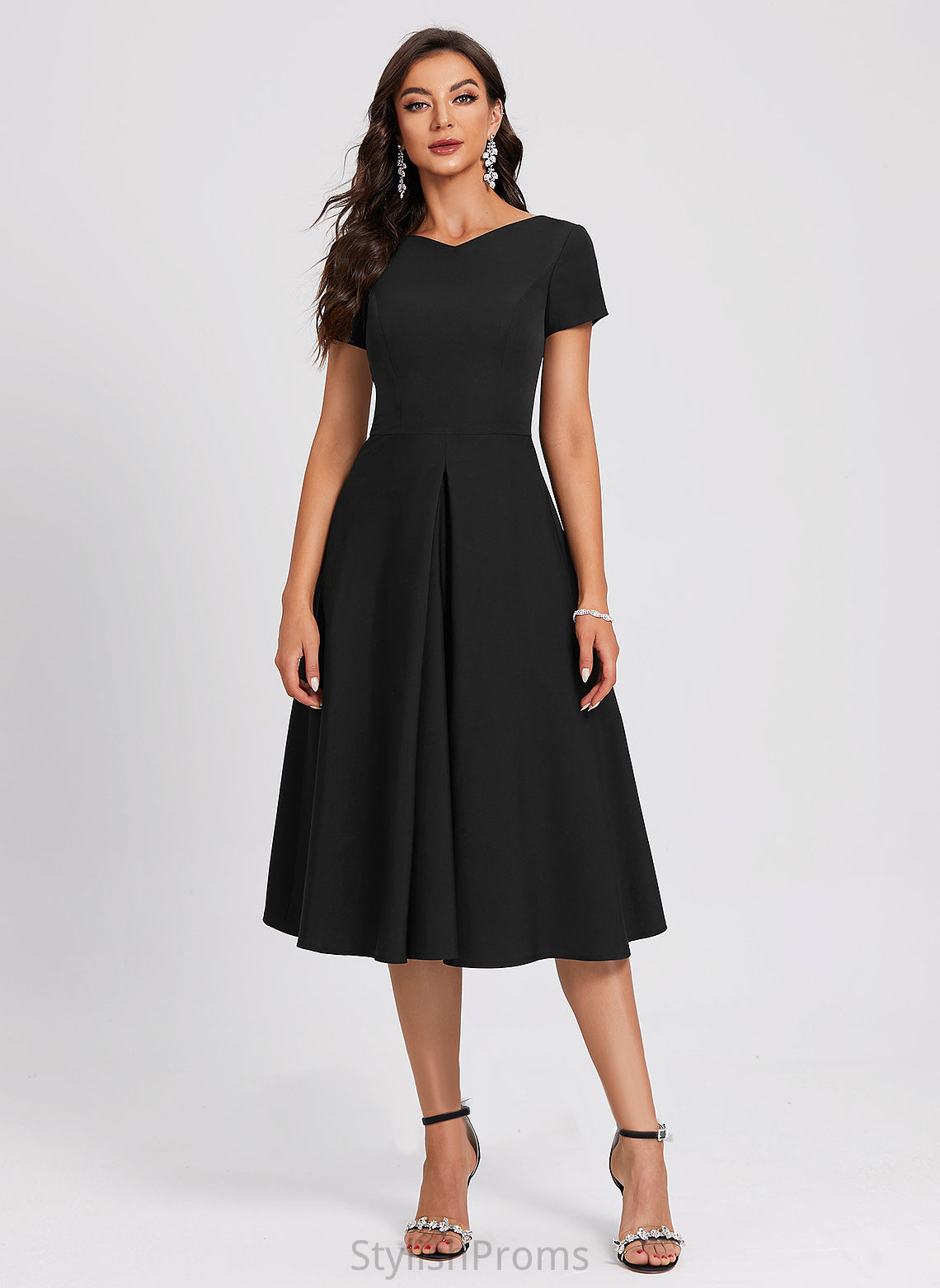 Crepe Cocktail Dresses V-neck Cocktail Knee-Length Stretch Dress Elliana A-Line