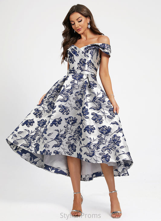 Flower(s) Cocktail Dresses With Off-the-Shoulder Satin Cocktail Asymmetrical Carlee A-Line Dress