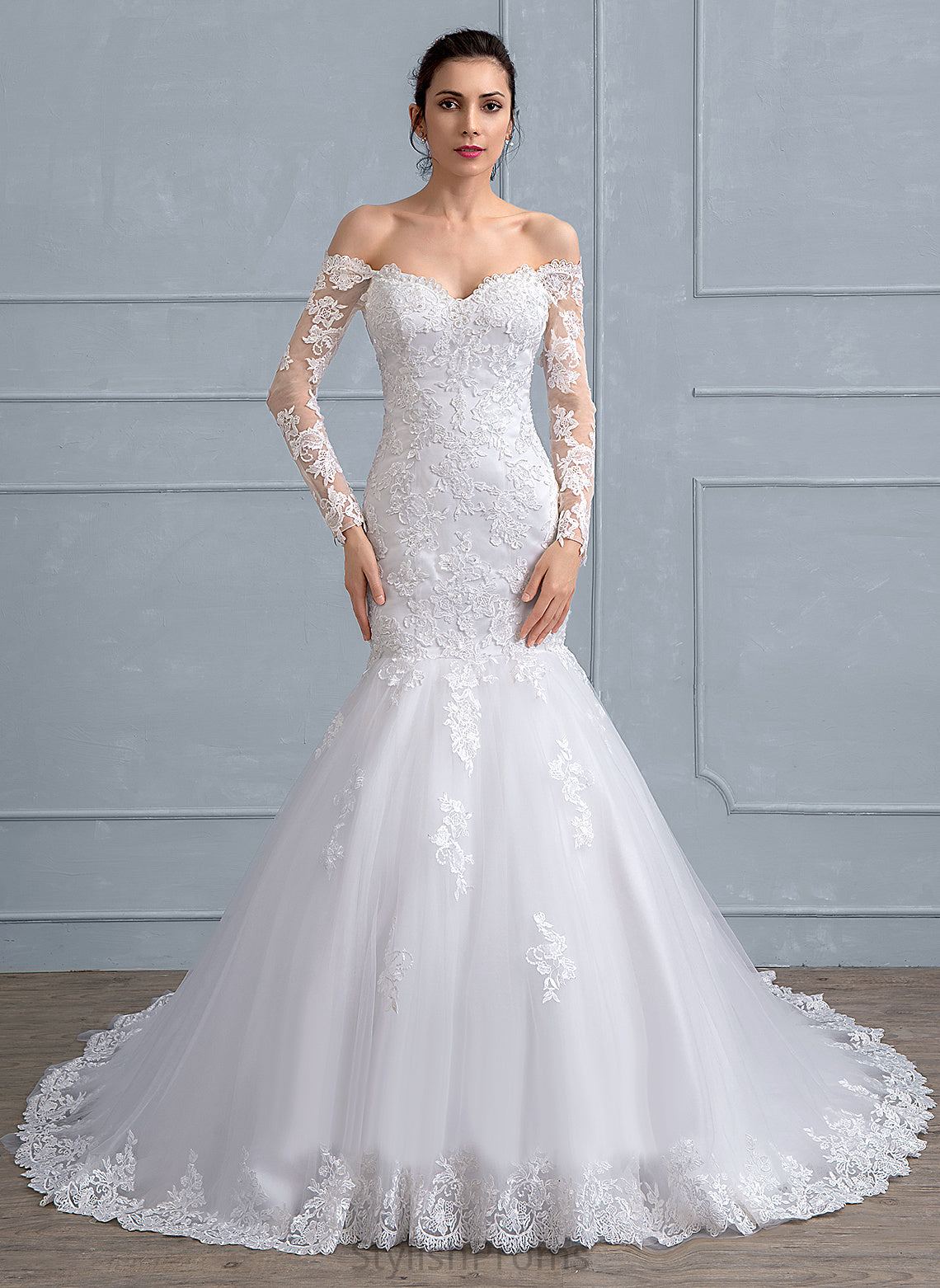 With Tulle Wedding Wedding Dresses Off-the-Shoulder Lace Court Kenley Beading Dress Sequins Train Trumpet/Mermaid