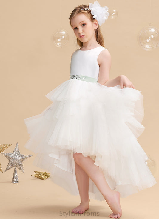 Asymmetrical - Sash/Beading Tulle Neck (Detachable Daniela Scoop With Dress Ball-Gown/Princess Flower Sleeveless Girl Flower Girl Dresses sash)