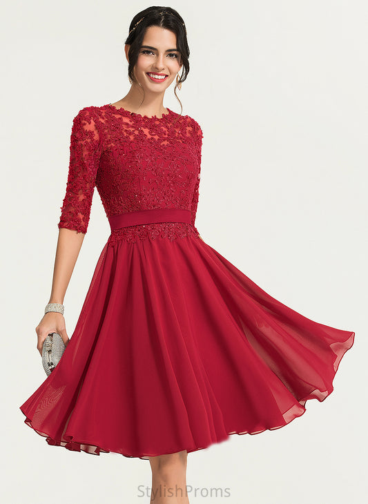 Chiffon Jean A-Line Cocktail With Neck Cocktail Dresses Knee-Length Dress Lace Scoop Beading