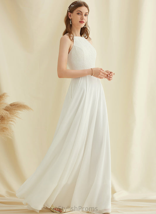 Chiffon Dress Pockets A-Line Floor-Length Neck Wedding Dresses With Scoop Kallie Wedding Lace