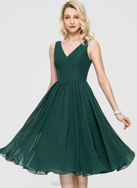 Chiffon A-Line Dress Cocktail Nadia Knee-Length Cocktail Dresses V-neck