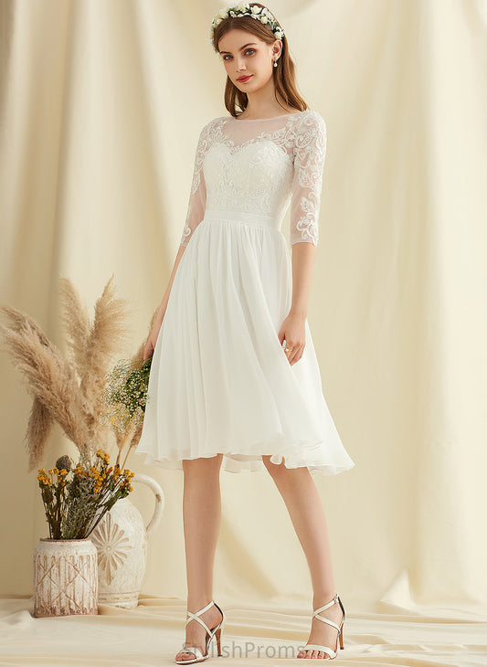 Wedding Neck With Wedding Dresses Scoop Keira Knee-Length Sequins Chiffon Lace Dress A-Line