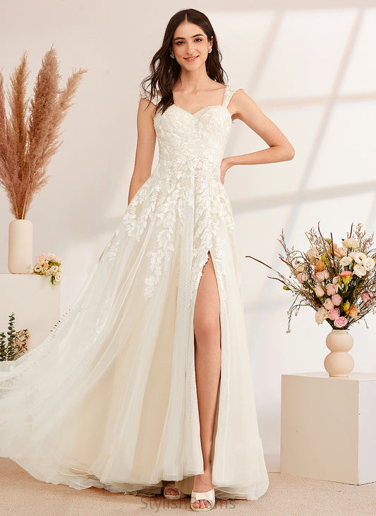 Wedding With Rylie Dress Sequins Lace Tulle A-Line Beading Sweep Train Off-the-Shoulder Wedding Dresses