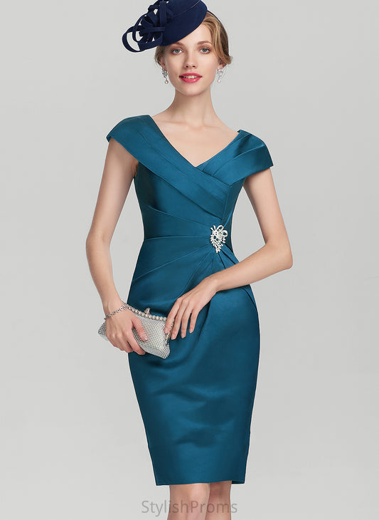 Knee-Length Cocktail Dresses Beading Satin Sheath/Column V-neck With Sandra Dress Ruffle Cocktail