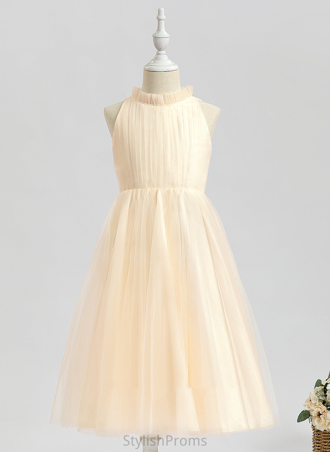 Flower Girl Dresses Sleeveless High - Tulle Dress Chasity A-Line Flower Tea-length Girl Neck