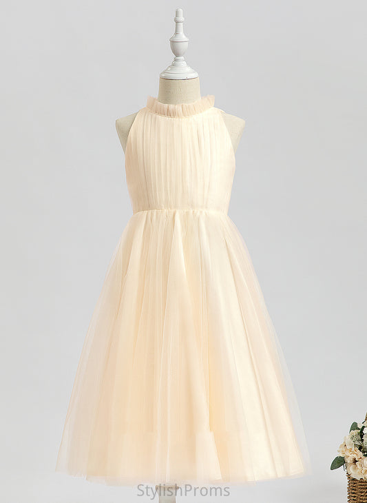 Flower Girl Dresses Sleeveless High - Tulle Dress Chasity A-Line Flower Tea-length Girl Neck