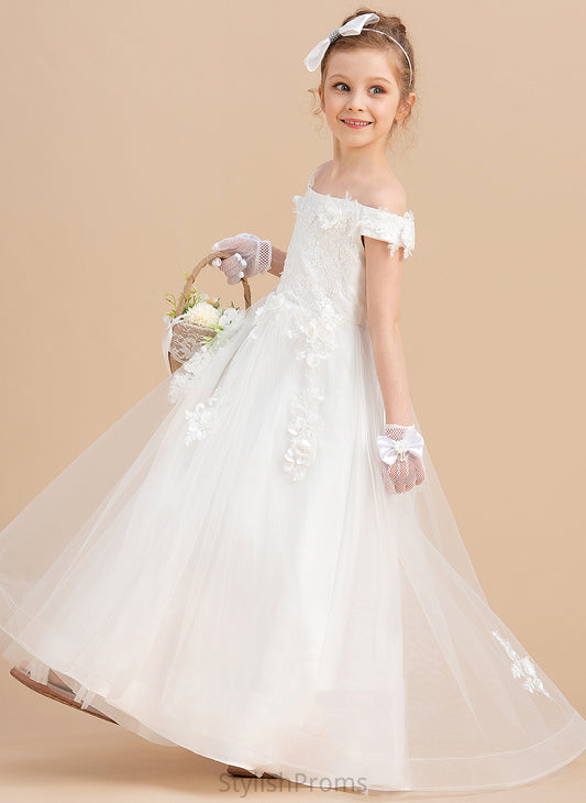 Flower Flower Girl Dresses Sleeveless Brenda Ball-Gown/Princess Dress Sweep Tulle/Lace With Train Flower(s) Girl Off-the-Shoulder -