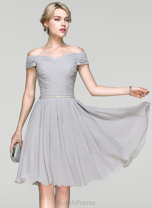 Beading Chiffon Off-the-Shoulder Ruffle Cocktail Dresses Dress Cocktail With Knee-Length A-Line Chana