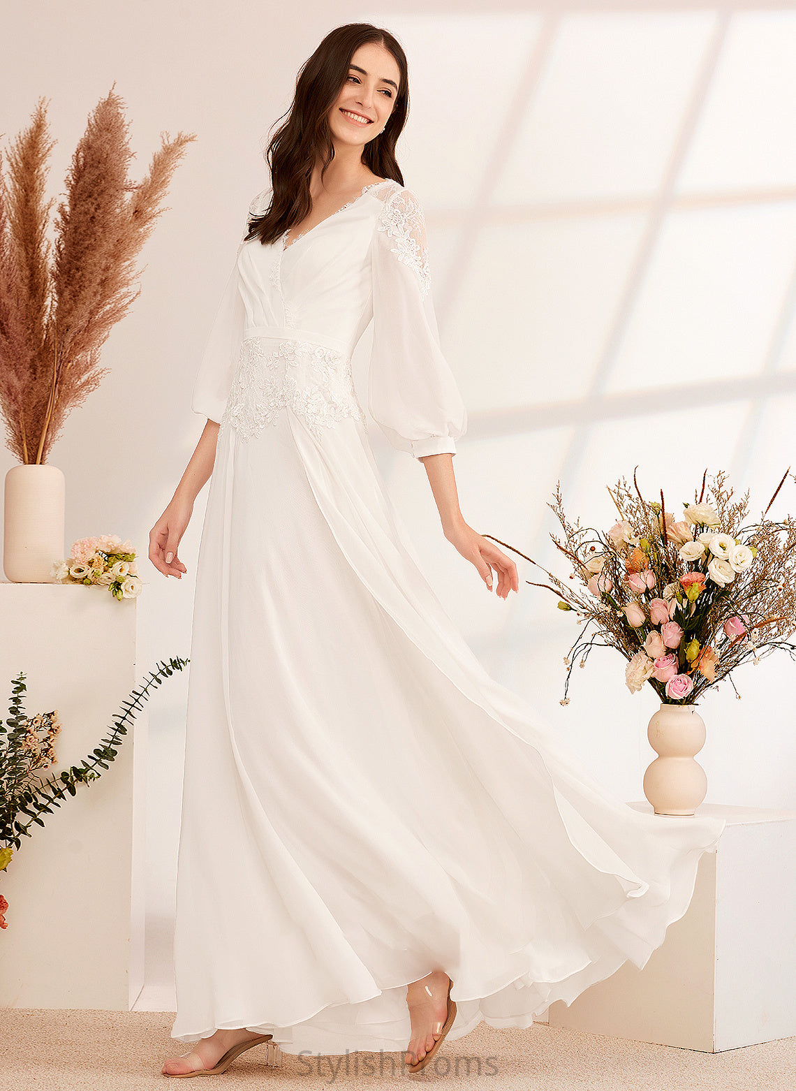 Wedding Wedding Dresses With Maren Dress V-neck A-Line Lace Floor-Length