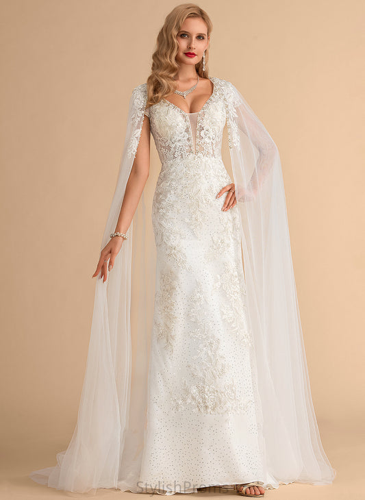 Sequins Lace Trumpet/Mermaid Tulle Nan With Court Train Wedding Dresses Wedding Dress V-neck Beading