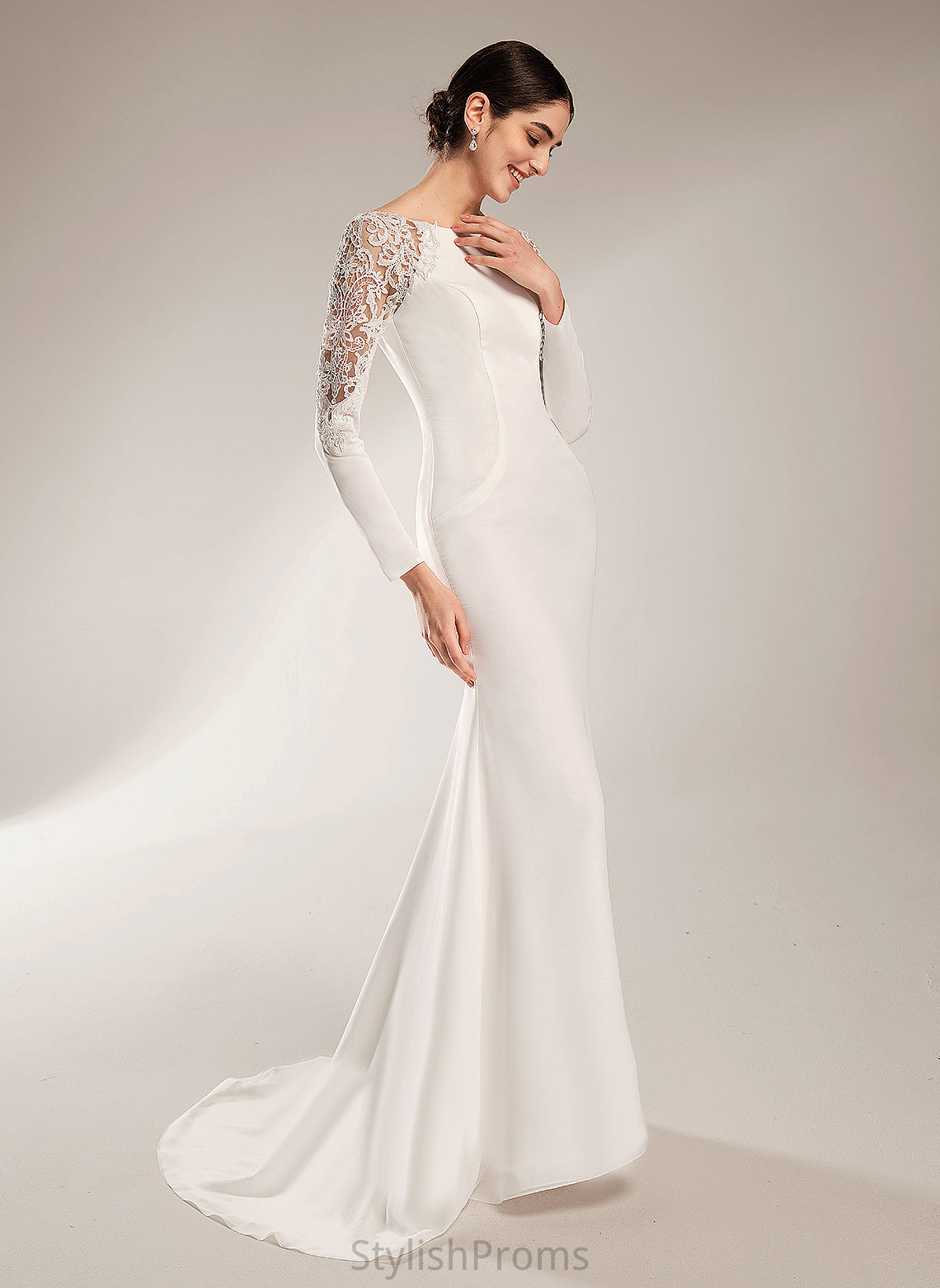 Trumpet/Mermaid Alisha Court Lace Train Neck Scoop Dress With Wedding Dresses Wedding Chiffon