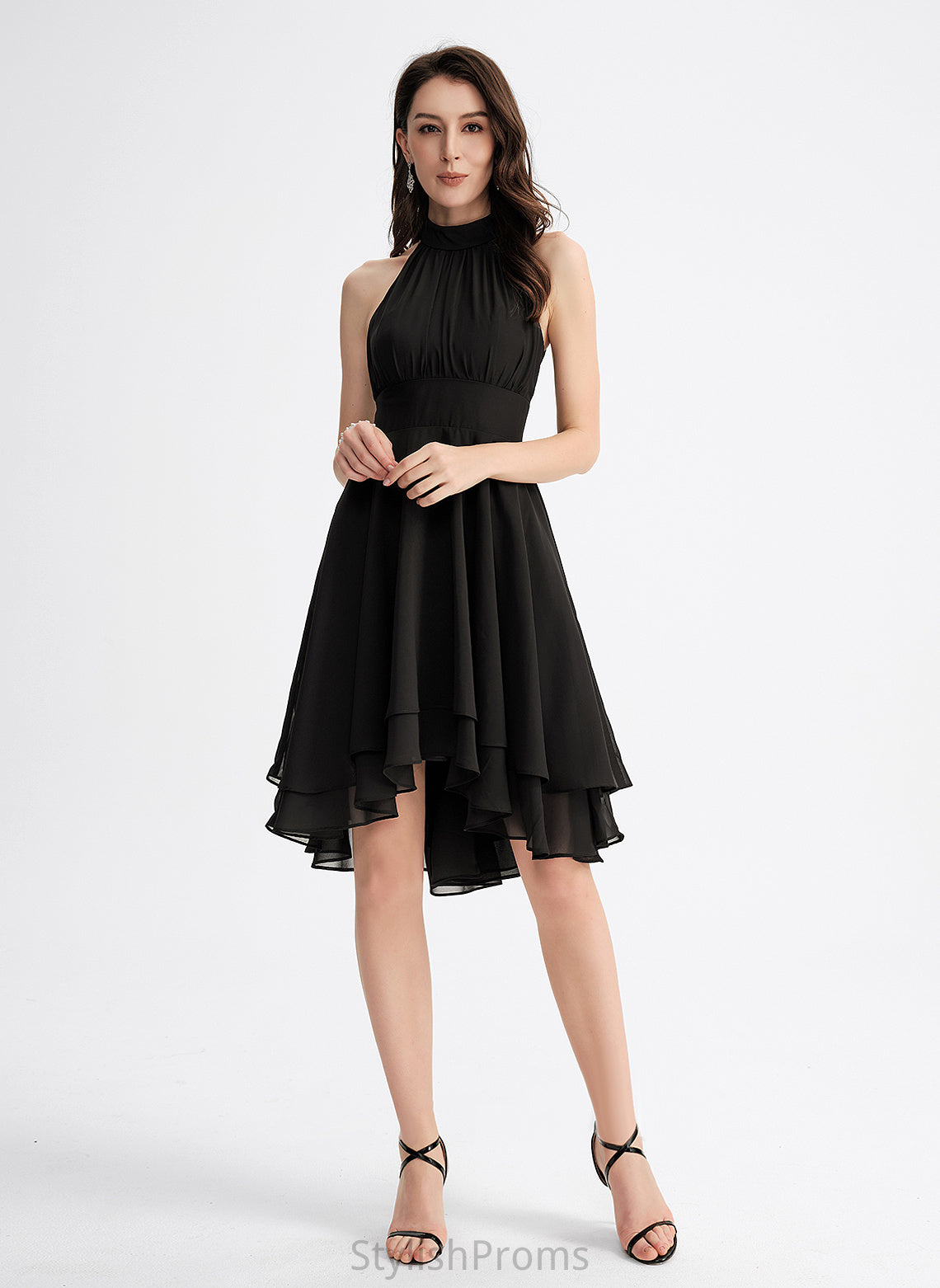 Dress Neck Pleated Chiffon Asymmetrical Cocktail Dresses Scoop Cocktail Sadie With A-Line