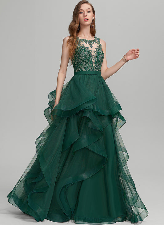 Prom Dresses Illusion Scoop Ariel Lace Floor-Length Ball-Gown/Princess Tulle