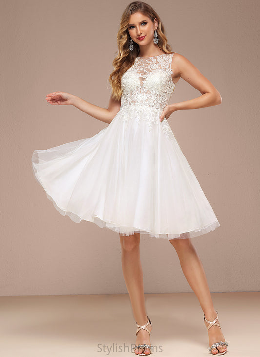 With Boat Sequins Karissa Wedding Dresses Tulle Wedding Neck Dress Knee-Length Lace A-Line