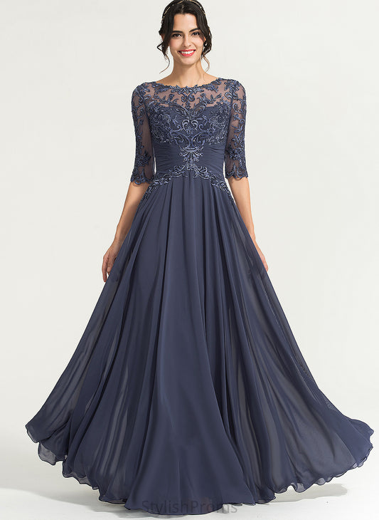 Sequins Illusion Chiffon Jasmine Prom Dresses Floor-Length Pleated Lace Scoop With A-Line