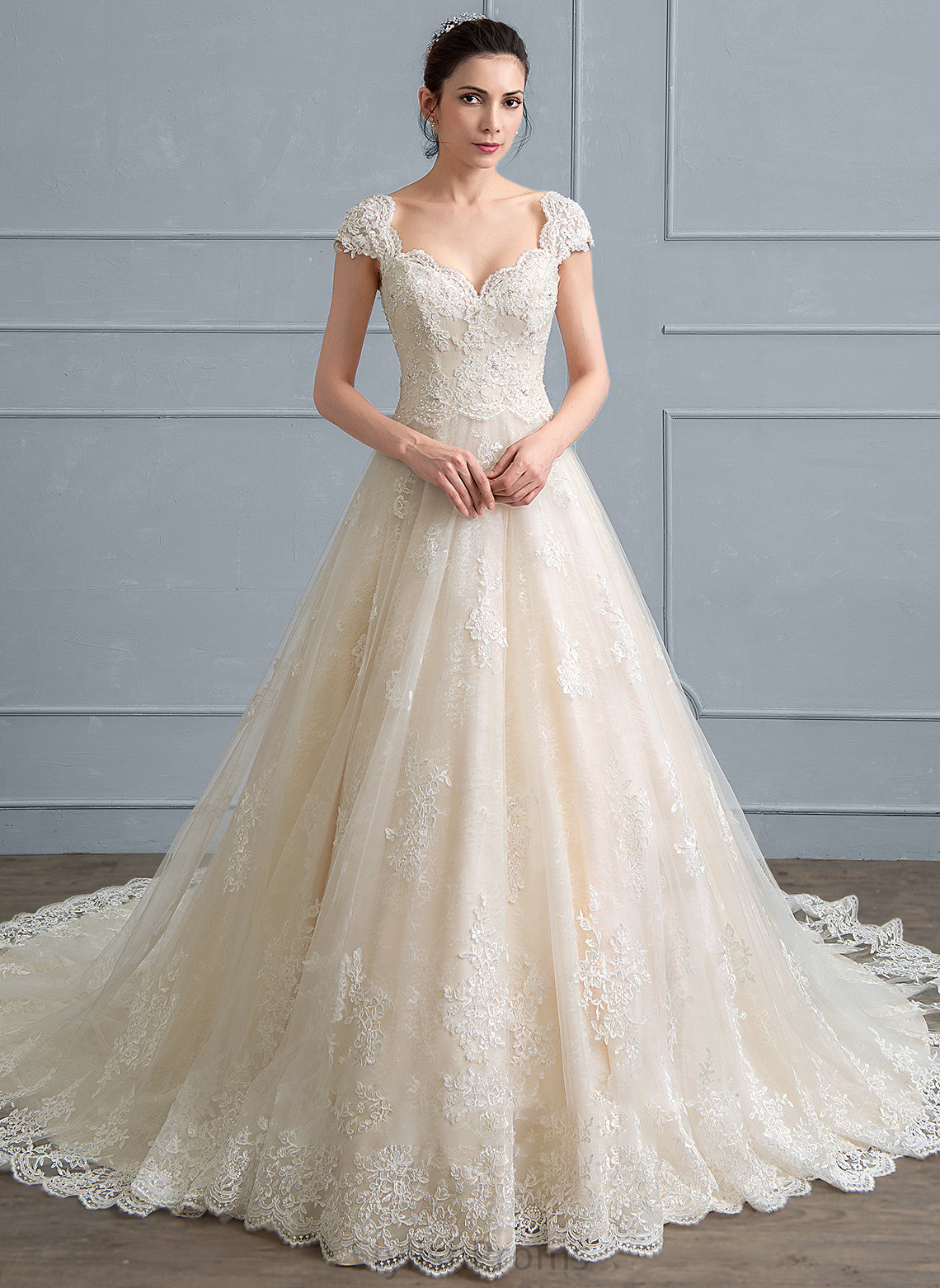 Lace Wedding Ball-Gown/Princess With Cathedral Beading Kara Sequins Sweetheart Wedding Dresses Train Dress Tulle