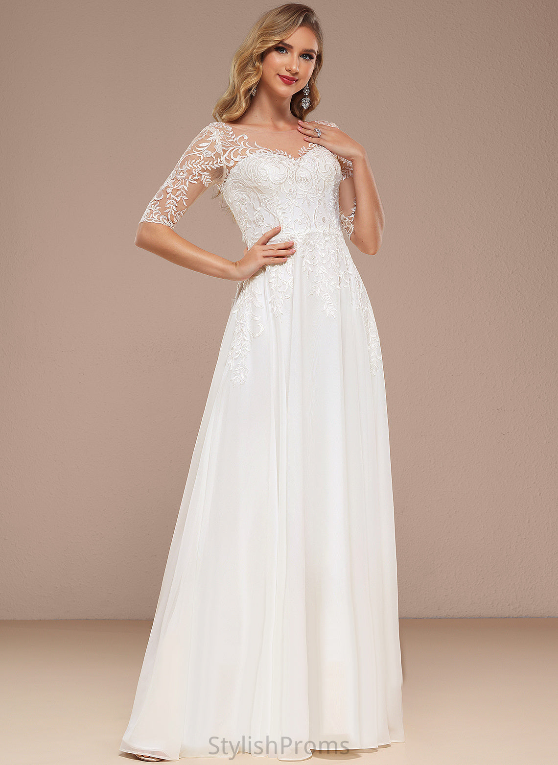 Wedding A-Line Wedding Dresses V-neck Floor-Length Dress Alexus Chiffon Lace