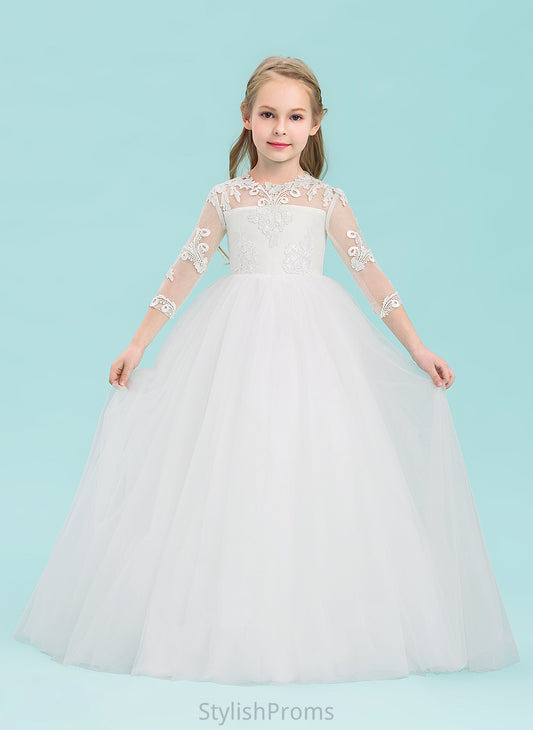 Flower 3/4 Floor-length Dress Tulle Girl - Scoop Melany Neck Sleeves Flower Girl Dresses Ball-Gown/Princess