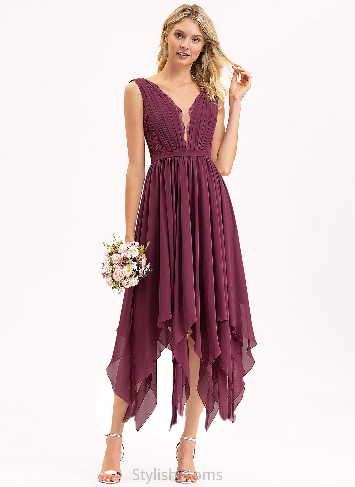 Cocktail Lace A-Line Cocktail Dresses Dress Ankle-Length Chiffon V-neck Jamiya