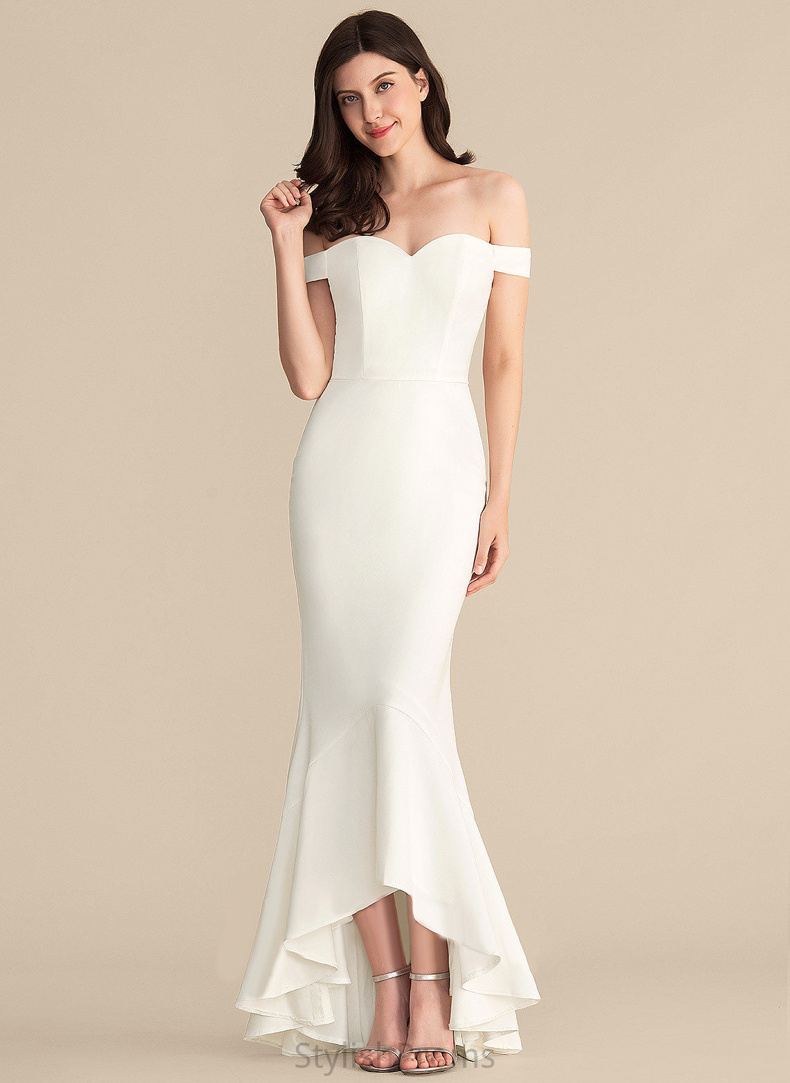 Lyric With Off-the-Shoulder Wedding Trumpet/Mermaid Wedding Dresses Ruffles Dress Asymmetrical Cascading