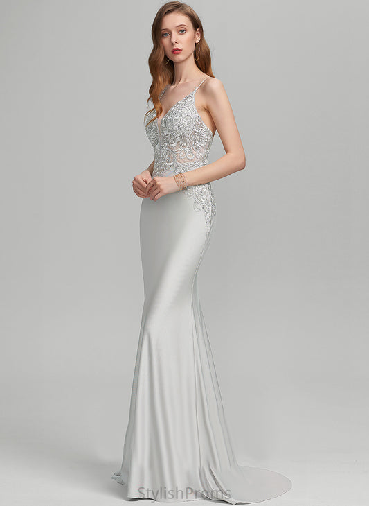 Sequins Train V-neck Prom Dresses Trumpet/Mermaid Sweep With Adelaide