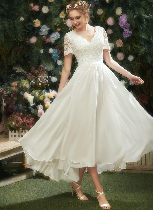 A-Line With Chiffon V-neck Asymmetrical Lace Wedding Dresses Wedding Dress Raquel