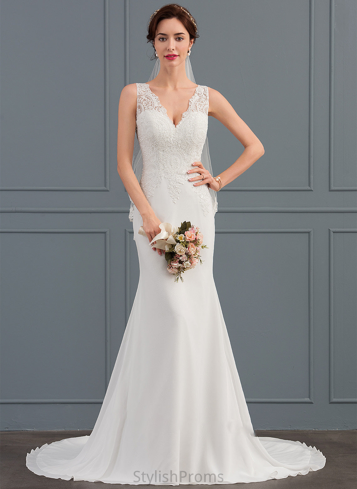 Dress Trumpet/Mermaid Yoselin Wedding Dresses Train Chiffon Wedding V-neck Court