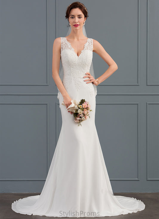 Dress Trumpet/Mermaid Yoselin Wedding Dresses Train Chiffon Wedding V-neck Court