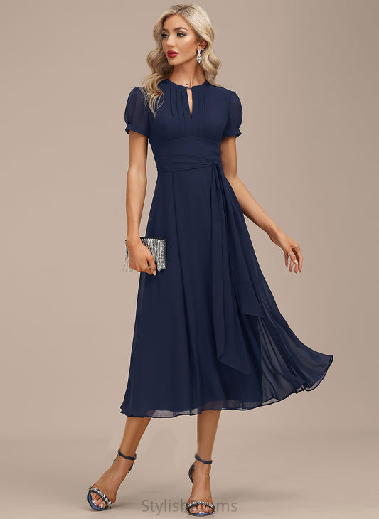 Cocktail With Tea-Length Neck Scoop Dress A-Line Ruffle Chiffon Angel Cocktail Dresses