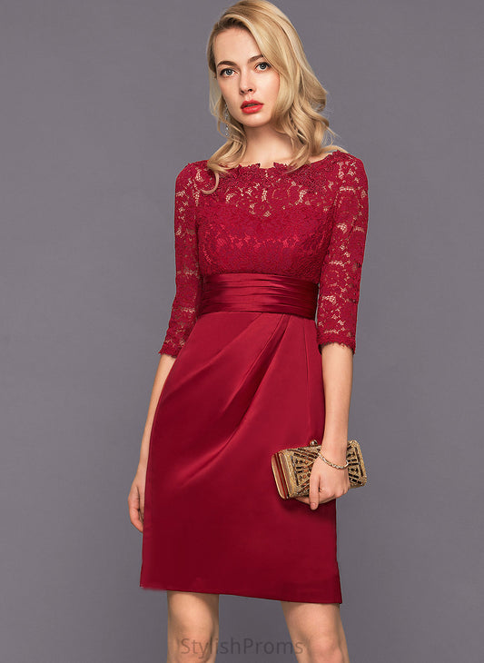 Ruffle Cocktail Knee-Length Satin Lace Sheath/Column With Cocktail Dresses Scoop Lola Neck Dress