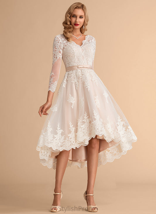 Tulle Dress Lace V-neck A-Line Wedding Satin Wedding Dresses Hayley Asymmetrical