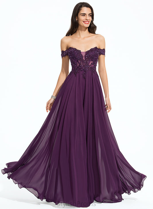 Chiffon Ann Off-the-Shoulder Beading Prom Dresses Ball-Gown/Princess Lace Floor-Length Sequins With