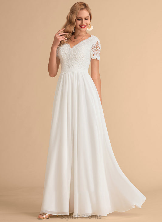 Floor-Length Lace Alma Wedding Dresses Wedding Chiffon V-neck Dress A-Line