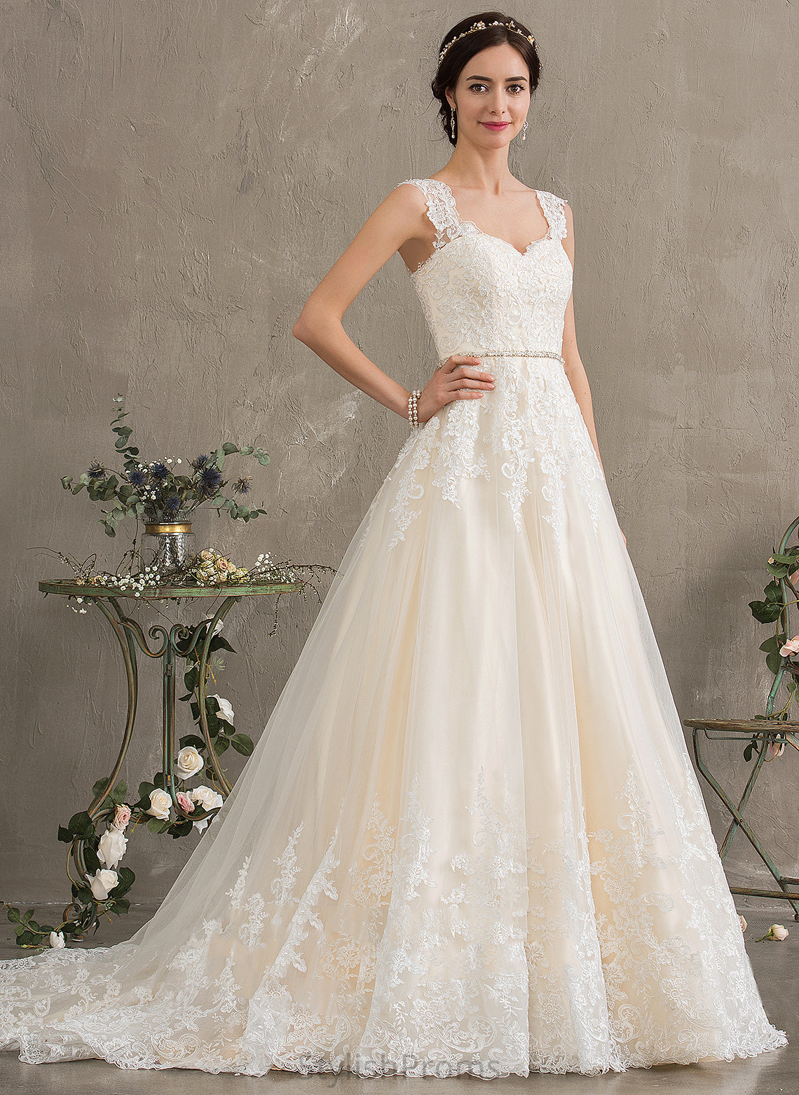 Dress Sweetheart Beading Train Wedding Dresses Lace Tulle Wedding Ball-Gown/Princess Sequins With Court Pauline