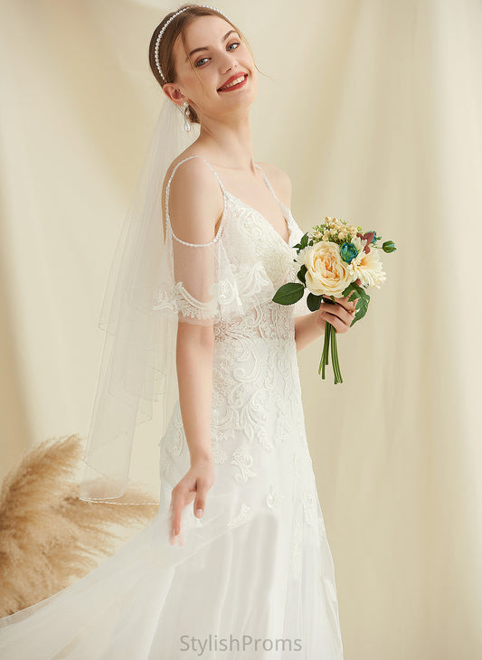 Tulle Aubrey V-neck A-Line Wedding Sweep Train Wedding Dresses With Lace Beading Dress