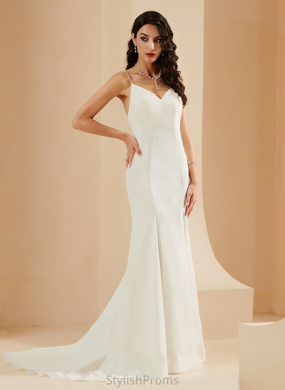 V-neck Lilliana Wedding Dresses Train Chiffon Trumpet/Mermaid Wedding Court Dress