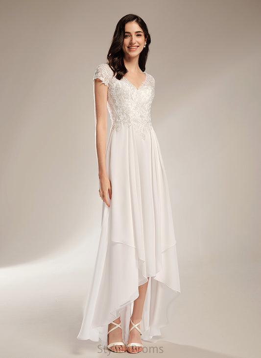 Dress V-neck Eve Asymmetrical A-Line Lace Wedding With Chiffon Wedding Dresses