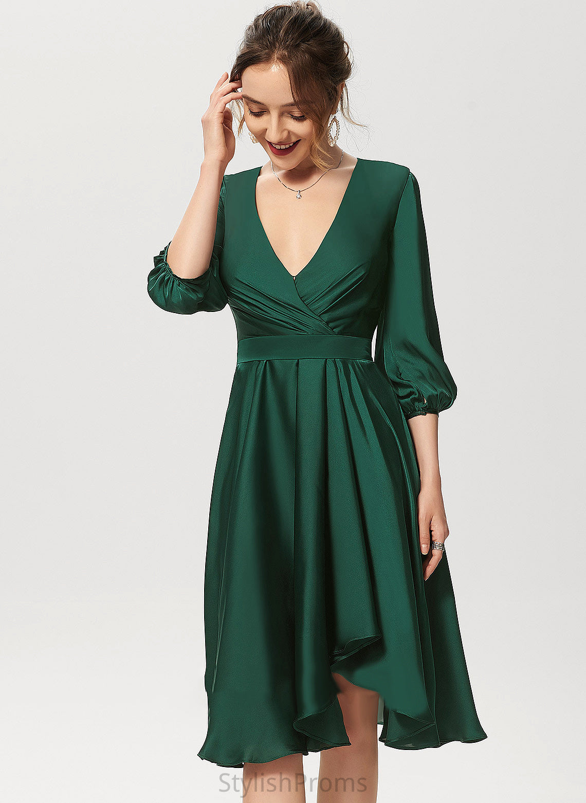 Dress Satin Raina Cocktail Dresses Chiffon V-neck Cocktail Asymmetrical A-Line