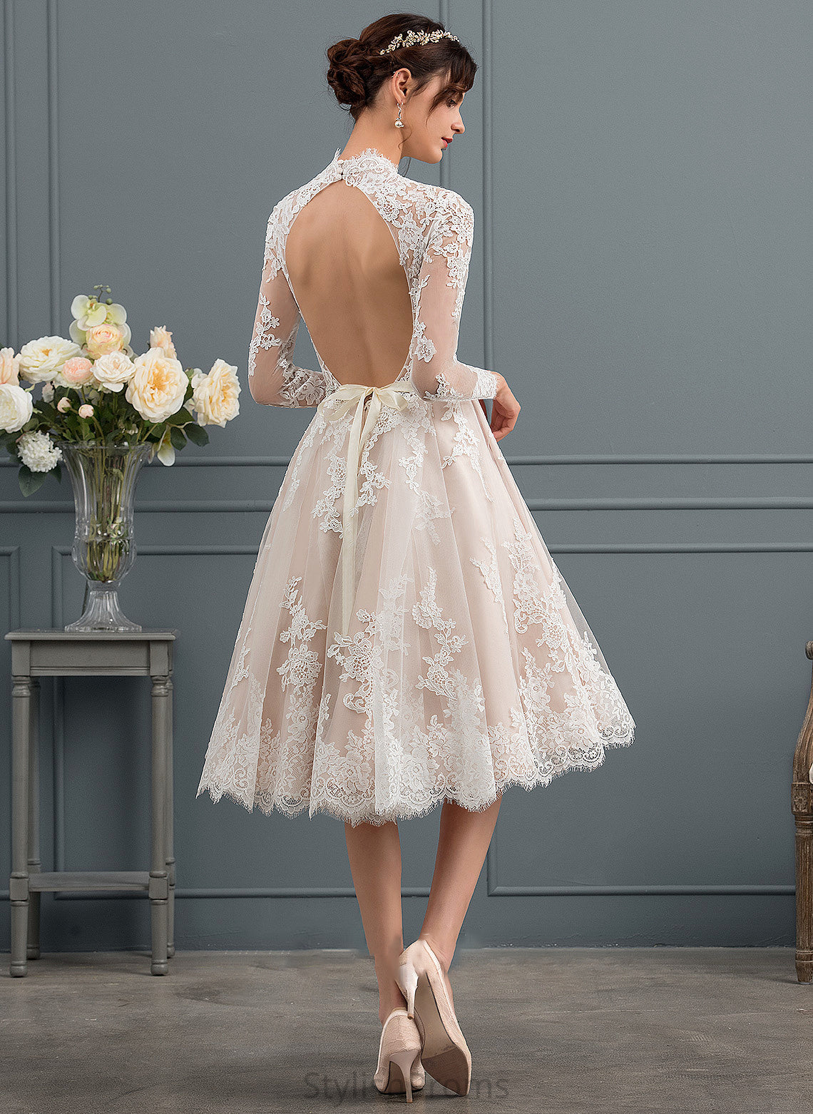 Knee-Length Dress Wedding Dresses Wedding A-Line Illusion Lace Persis