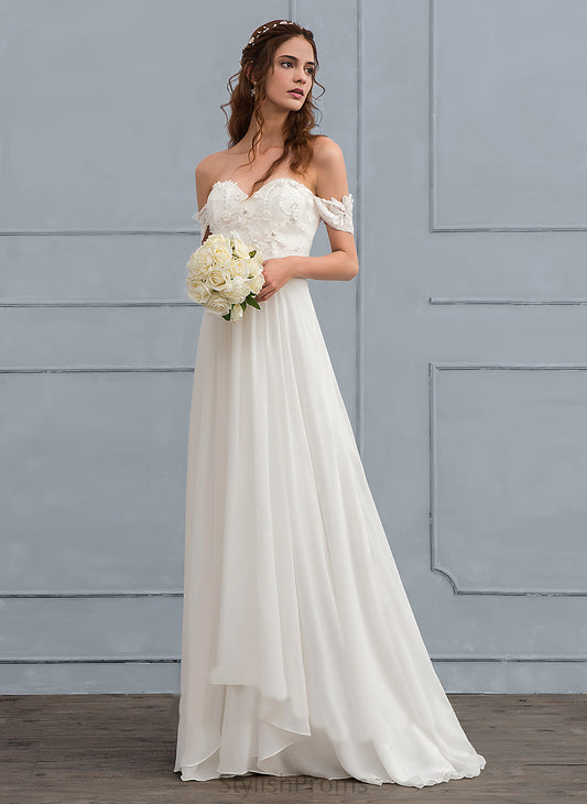 Beading Off-the-Shoulder Wedding Dresses Train With Natalya Dress Chiffon Flower(s) A-Line Wedding Lace Sweep